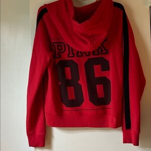PINK Victoria's Secret Red Hoodie Sweater with Black Accents EUC